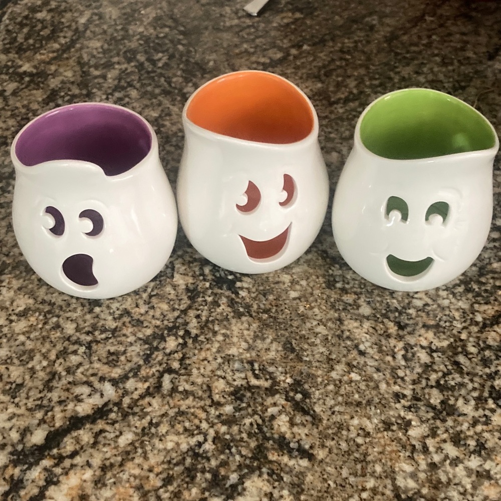 Set of Three Ghost Face Ceramic Cups